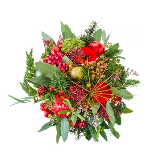 kerstbloemstuk roodtinten