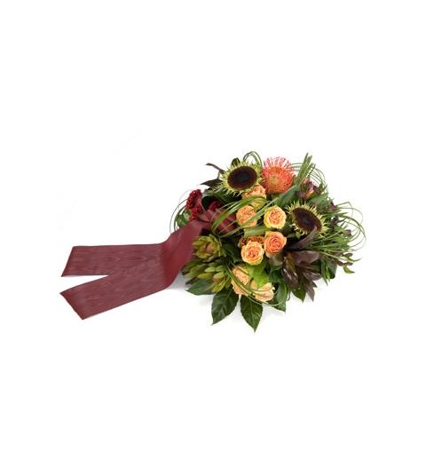 Luxe rouwarrangement zalm oranje 02